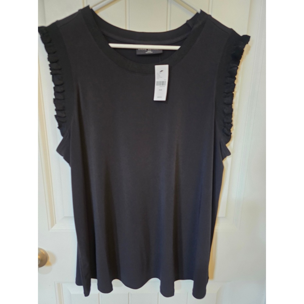 Lane Bryant Black Ruffle Sleeve Knit Top Size 18/20 NWT Plus Size Stretch Blouse
